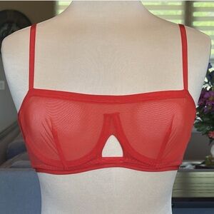 NWT HAH Free People Sheer Wired Bra 30-38D 30D 32D 34D 36D 38D Blood Orange Red